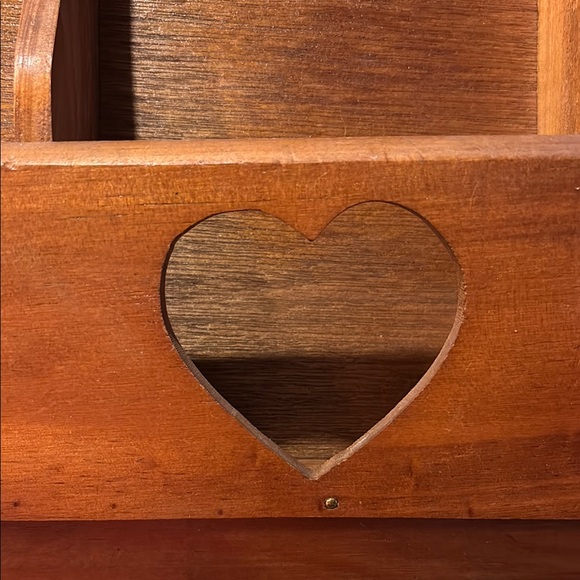 Wooden Folk Art Wall Organizer with Heart Cutouts & 4 Hooks for Keys/Etc - Picture 3 of 8